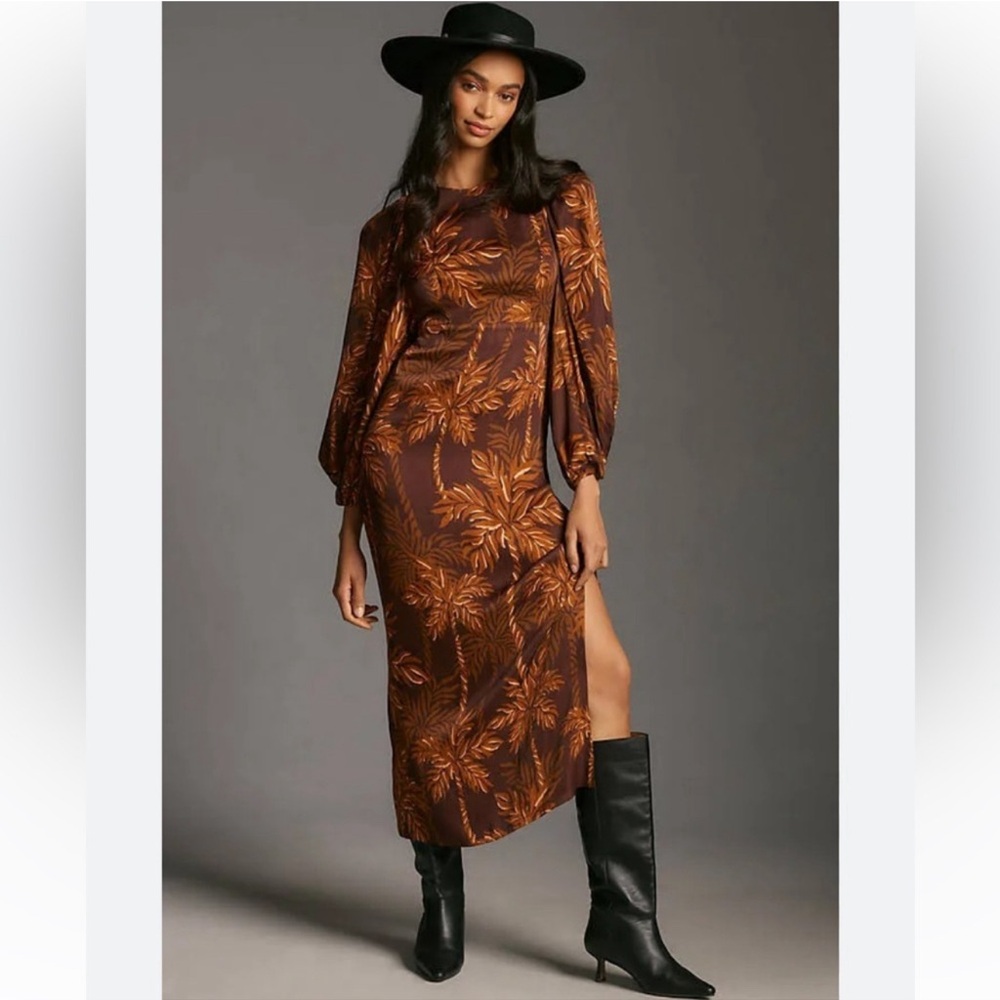 Farm Rio Long-Sleeve Low-Back Printed Midi Dress Size Large NWT